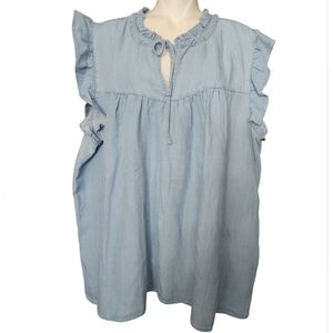 New T Tahari Sky Blue Demi Ruffle Sleeve Blouse T2
